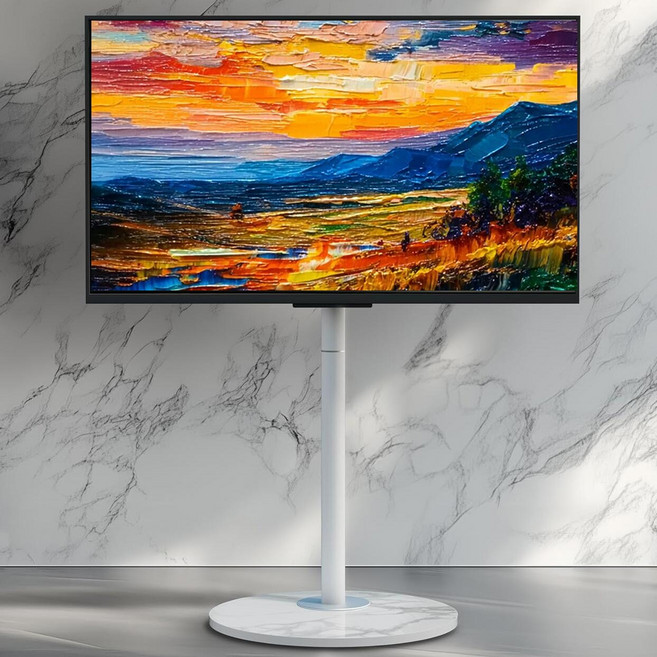 UNHO 이동식 TV 스탠드 40-75인치 하중 40kg 받침대 거치대 55인치 65인치 높낮이 조절 삼성 LG 철제 세라믹, 화이트, 1개