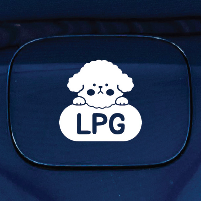 디자인황소 주유구 스티커 혼유방지 시트지 강아지 캐릭터 비숑, 1개, 24 강아지 캐릭터 비숑 LPG 화이트