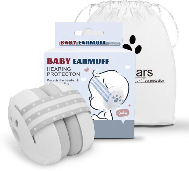 Baby Earmuff 嬰兒隔音耳罩 兒童防噪音 飛機/火車/睡眠降噪, 1個, 【元白工坊】灰色頭帶即贈法蘭絨袋