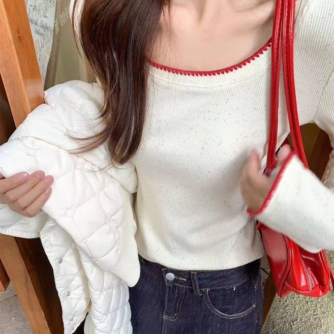 COSYEVNO 여성 스퀘어넥 긴팔 니트 티셔츠 봄 가을 BCXbzzs-1