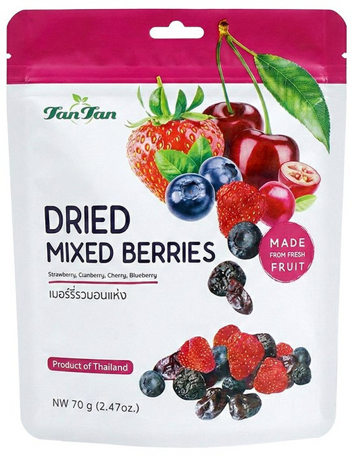 [백화점입점] 태국 믹스베리 건 베리류 믹스 건조 딸기 크랜베리 체리 블루베리 베리믹스 과일 원물 간식 탄탄베리, 1개, 70g