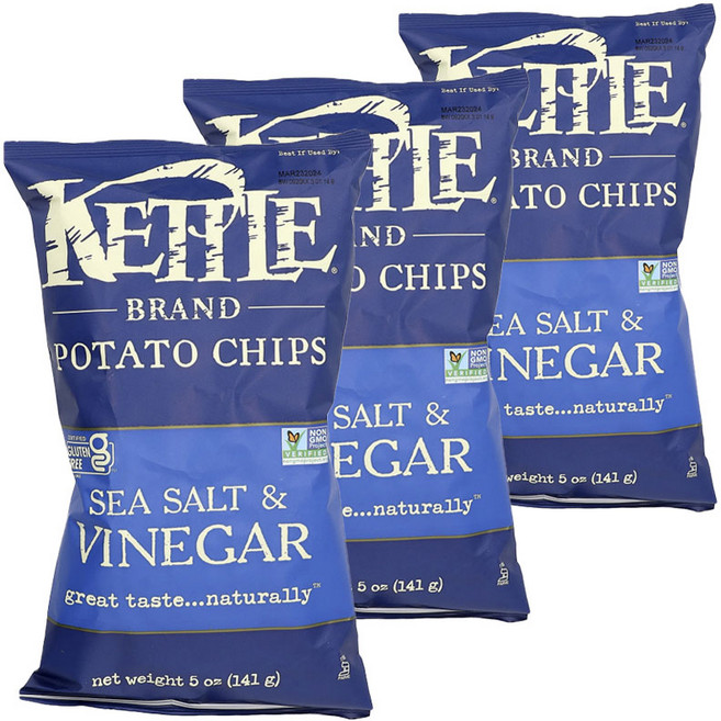 캐틀 푸드 케들칩 포테이토칩 감자칩 사워 씨솔트 앤 비니거 바다소금 식초, 141g, 3개