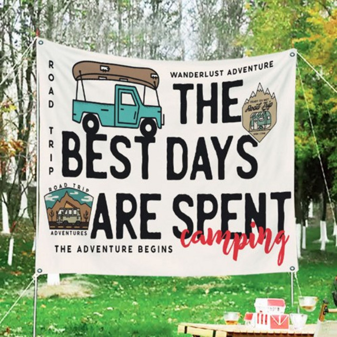 풀팟 낭만 캠핑 패브릭 포스터 1P 캠핑/차박가랜드 캠핑인테리어 빈티지포스터 홈캠핑인테리어 고정핀/고리포함 150*130cm, 베스트데이