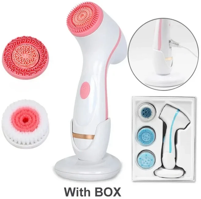 새로운 초음파 클렌징 브러시 3 In 1 페이스 툴 마사지 USB 소닉 회전 클렌징 브러시 갈바니 블랙헤드 제, 02 Pink USB With Box