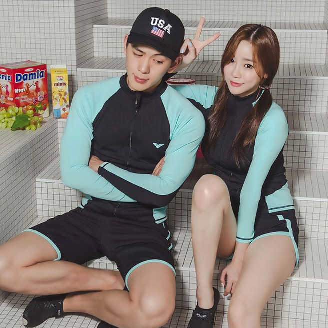 커플 래쉬가드 여성 남성 비치웨어 수영복 JP6688F, 여성용/블랙/M[66], 남성용_블랙