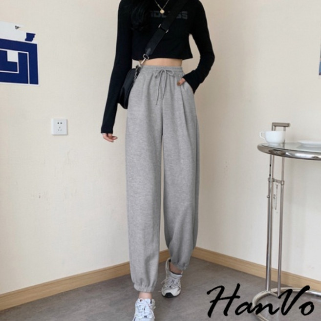 HanVo 率性休閒束口哈倫棉褲 長褲 刷毛運動長褲 A04-2565