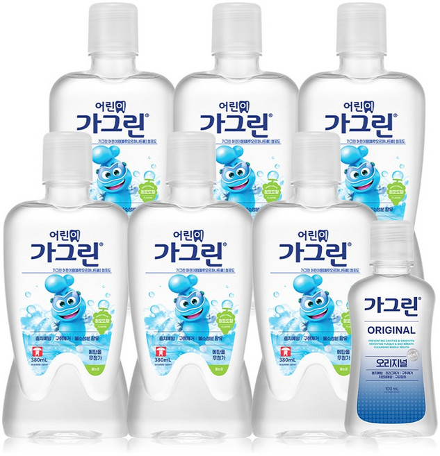 가그린 어린이용 청포도향 380ml 6개 + 오리지널 100ml 구강청결제, 1세트, 2.38L