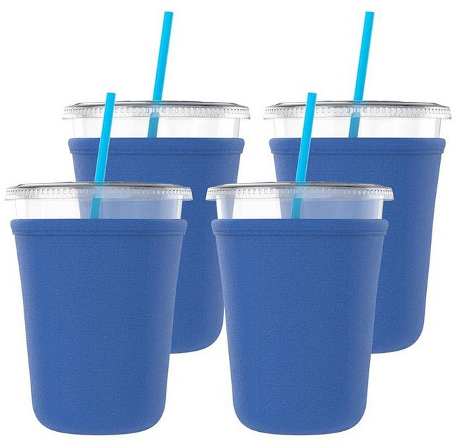 TahoeBay Iced Coffee Cold Cup Sleeve (4-Pack) Reusable Blank Neoprene Insulator Drink Sleeves 16oz, Royal Blue