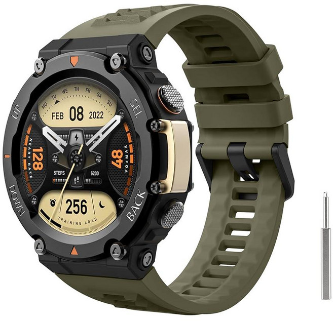 MoKo Amazfit T-Rex 2 아웃도어 GPS 스마트워치와 호환되는 시계 밴드 부드러운 실리콘 교체 스트랩 스포츠 손목 밴드 금속 스크루 드라이버 정글 그린