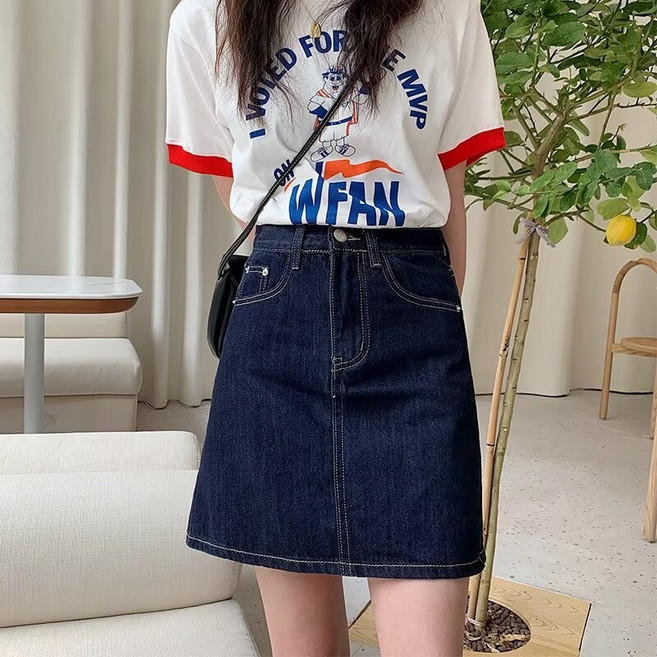 DIU 高腰牛仔短裙女夏季薄款大碼胖mm遮肚顯瘦小個子a字包臀半身裙子
