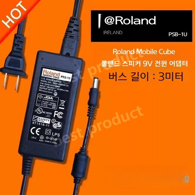롤란드 이펙터 Roland PSB-1U BOSS GT10 GT100 전원 코드 어댑터 헤드, 1개
