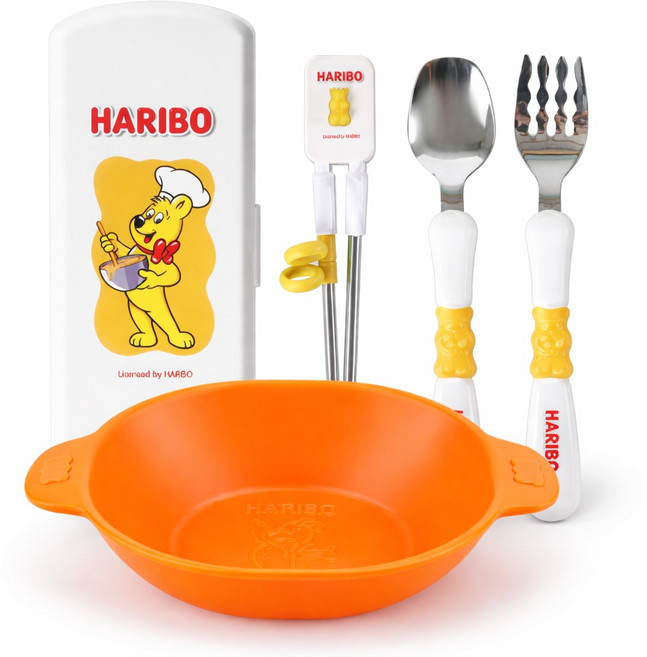 하리보 수저세트(스푼+포크+젓가락+케이스)+시리얼볼 1P 구성 식기 세트, 1개, 1, 03_하리보 수저세트(그린)+시리얼볼1P