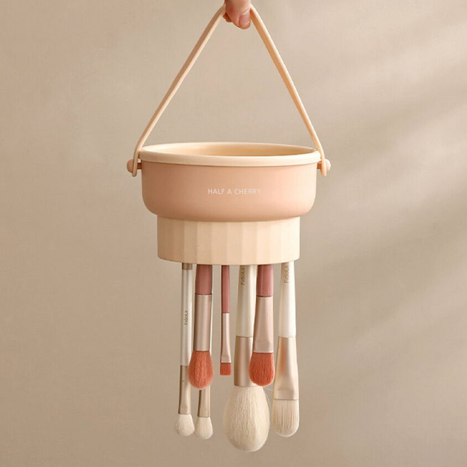 반개체리 메이크업 브러쉬 세척 건조 수납 3in1, 1개, 베이지
