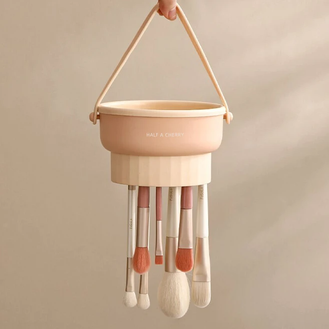 반개체리 메이크업 브러쉬 세척 건조 수납 3in1, 1개, 베이지 - 쿠팡