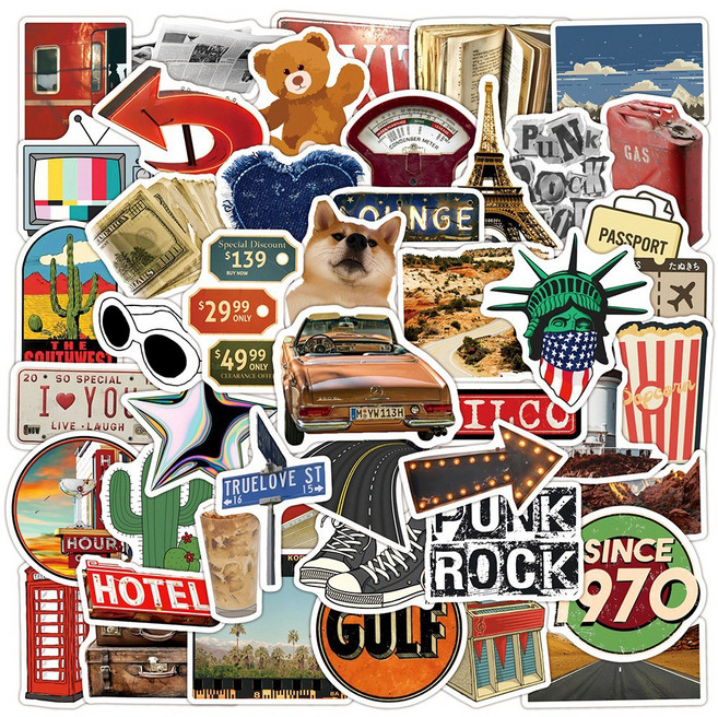 쏘이온 방수 리무버블 캐리어 노트북 대형 스티커, 7.빈티지아메리카50p
