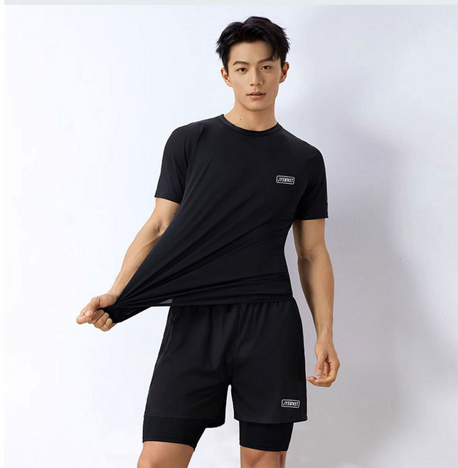 남성 오버핏 반팔 상의 + 반바지 수영복세트 UPF50+