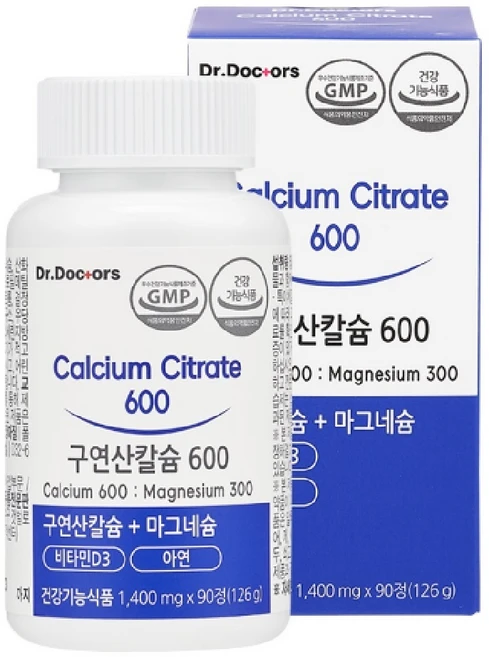 닥터닥터스 구연산 칼슘 600 플러스 마그네슘 플러스 아연 비타민D, 90정, 1개 - 쿠팡