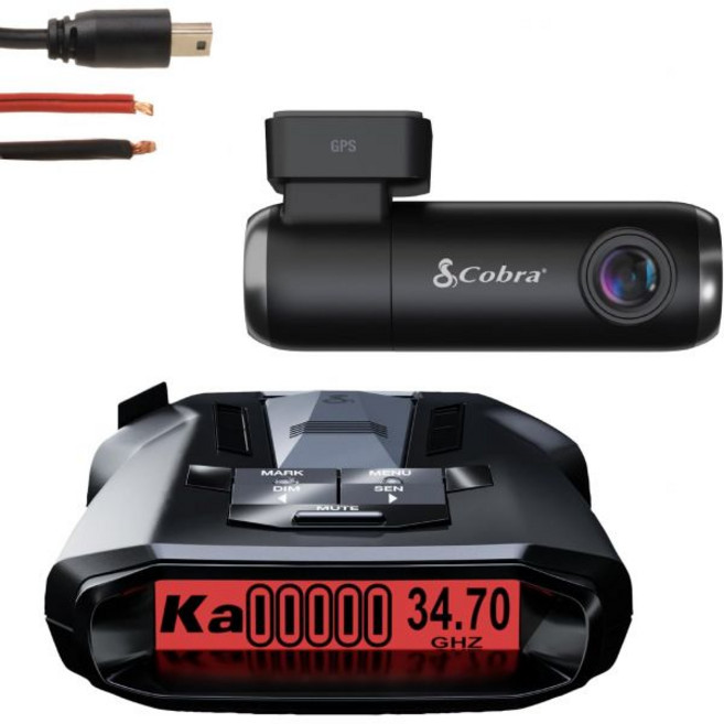 코브라 RAD 700i 레이저 레이더 탐지기 SC100 스마트 대시캠 2.5대시 캠용 마이크로 USB 하드와이어 키트 장거리 앞뒤 감지 DSP Full HD 1080P 해상도, 1개