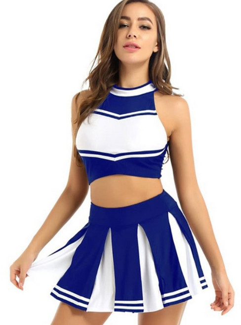 여성 여학생 치어 리더 코스프레 의상 스트라이프 프린트 치어 리더 유니폼 민소매 작물 탑 및 미니 주름 스커트 세트 댄스 의상