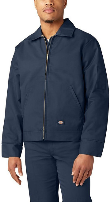 Dickies 남성용 절연 처리가 된 아이젠하워 앞면 지퍼 재킷 전면 다크 브라운., Dark Navy
