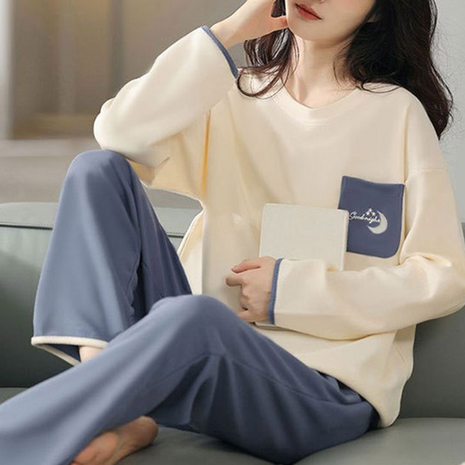 여성 봄 가을 패턴 데일리 귀여운 캐릭터 라운드넥 홈웨어 파자마 긴팔 잠옷 세트 모더니패턴긴팔잠옷세트