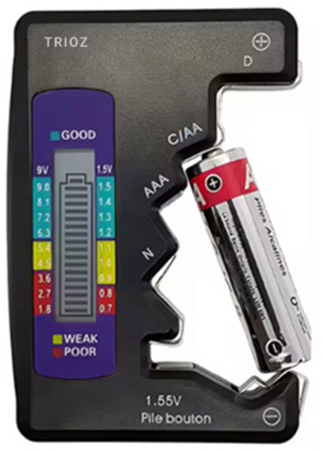 트리오즈 배터리 잔량 측정기 건전지 테스터기, 1개, 블랙