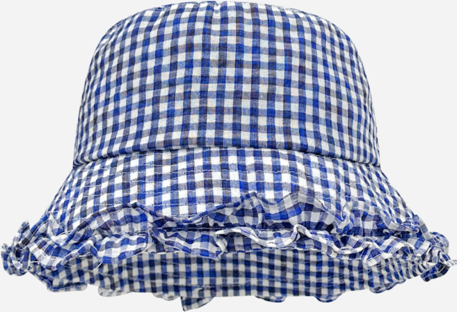 HALOPICK 여성 체크 프릴 버킷햇 여름 면 벙거지 모자