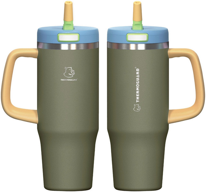 THERMOGUARD樂唯鈦跳杯大容量彈跳吸管保溫杯, 1個, 1000ml, 森林綠【升級鈦陶瓷內膽】