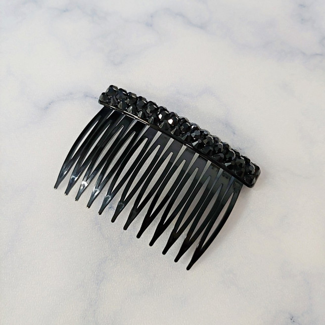 윤이네 [2P 세트] 국산 핸드메이드 큐빅 보석 헤어빗핀 블랙 크리스탈 A-5