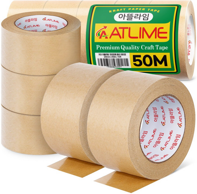아뜰라임 크라프트 찢어쓰는 종이 박스 테이프 60mm x 50m, 5개