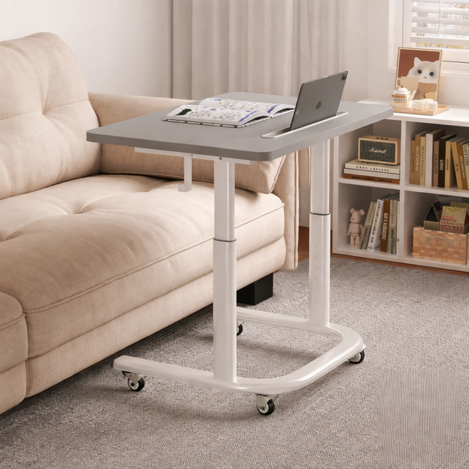 이동식 침대테이블 높낮이 조절 사이드 책상 소파 옆 노트북 테이블 1인용 간이 책상, B02+바퀴