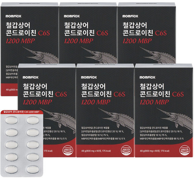 철갑상어 콘드로이친 6형1200 식약청 HACCP 인증 c6s 연골 MBP 맘픽 정품, 6세트, 60정