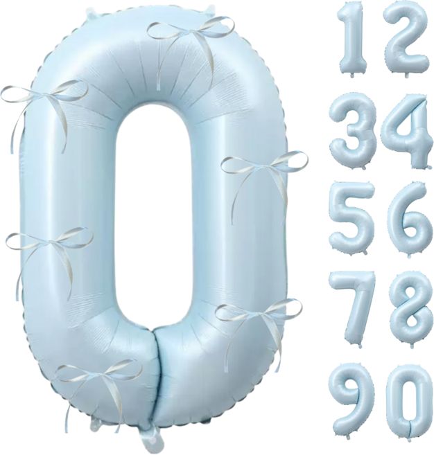 파티에진심인사람들 초대형 숫자풍선+발레코어 리본 6p 세트 40인치 100cm 셀프 백일 돌 환갑 촬영 포토존, 1개, 베이비블루0