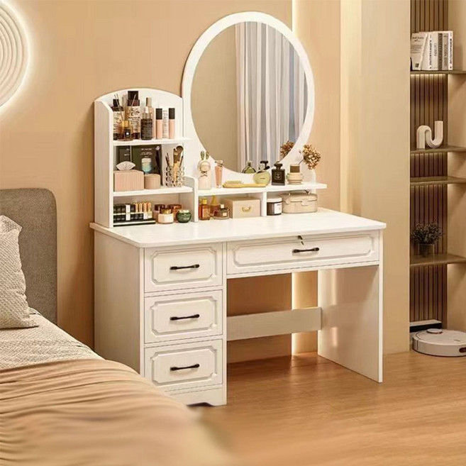 수납 거울 일체형 침실 화장대 서랍형 메이크업 테이블, 흰색(B 800mm)