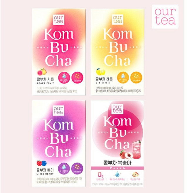 아워티 콤부차 베리 5g 30p + 자몽 5g 30p + 레몬 5g 30p + 복숭아 5g 30p, 1세트, 40개입