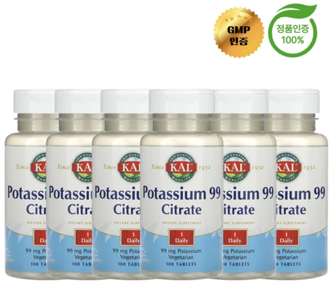 3+3 KAL 구연산 칼륨 포타슘 시트레이트 99mg 100정, 6개 - 쿠팡