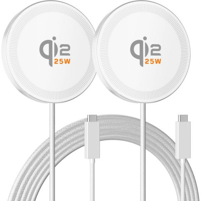 Qi2.2 25W 마그네틱 무선 충전기 아이폰 17 16 15 14 13 12 프로 맥스 삼성 갤럭시 S26 S25 구글 픽셀 10 에어팟 슬림 휴대용 책상 침대 옆 여행용-화, 2White