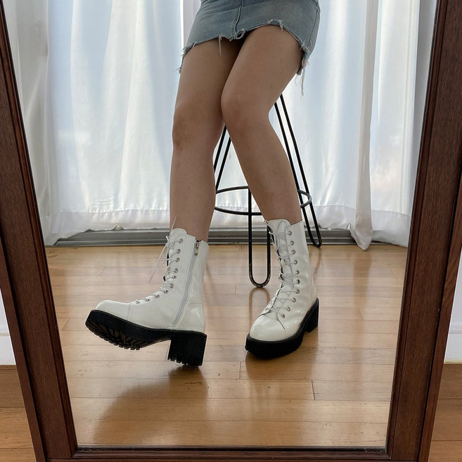 에나멜 레이스업 6cm 무광 부츠 통굽 워커