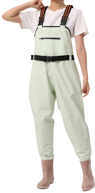 스토리원 감성 파스텔 컬러 가슴장화 낚시 해루질 장화 SH-RBT-PVC104, 240, 연그린