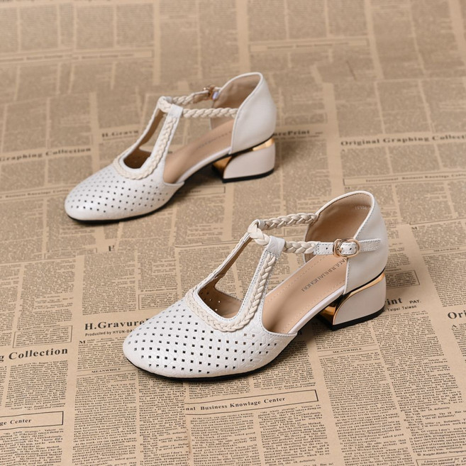 Makone 여성 펀칭 구두 통기성 좋은 메쉬 통굽샌들 스트랩 패션 샌들