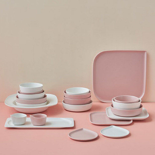 라씨에뜨 온반 4인세트 복숭아빛+우윳빛 신혼부부 선물용 식기, 1세트, 21pcs, 복숭아+우유