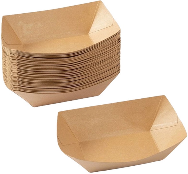 隔日配達 船型牛皮紙盒 外帶餐盒 一次性餐盒 輕食盒 炸物盒 章魚燒盒 攤販必備 外賣打包盒, 1套, 【4號】18.2*12.2*3CM, 250個裝