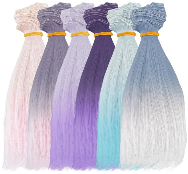 고온섬유 인형 가발 6색 세트 BJD 메이킹 액세서리 혼합색상 100x15.5cm 1세트