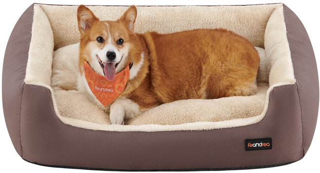 FEANDREA 반려동물 꿀잠 푹신한 미끄럼 방지 강아지 방석 쿠션, 1개, 브라운