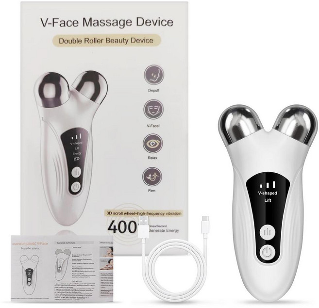 沐牧小店 V-Face Massage Device 滾輪美容儀 EMS光療提拉緊緻電動臉部, 白色