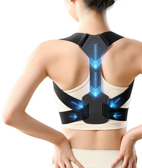 투명 통기성 자세 교정 벨트 조절 가능 자세 교정 등 지지 벨트 등 목 보호대 자세 훈련, [02] Black, [01] S