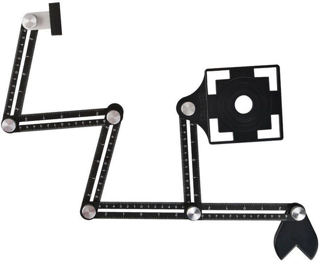 萬能取型器 弧度尺 木工取樣, 1個, 拼接頭+五孔六折尺+定位魚尾