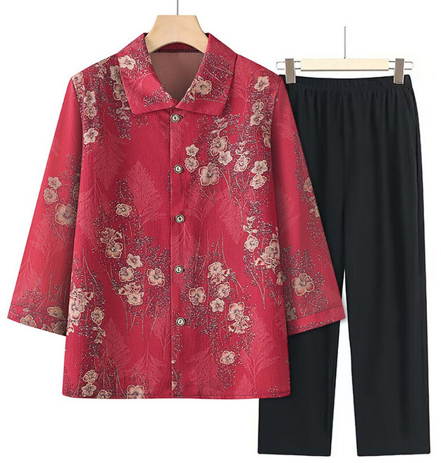 지고다그 노인 여성 세트 할머니 옷 중년 여성 7부 상의 바지 세트 ZH0390