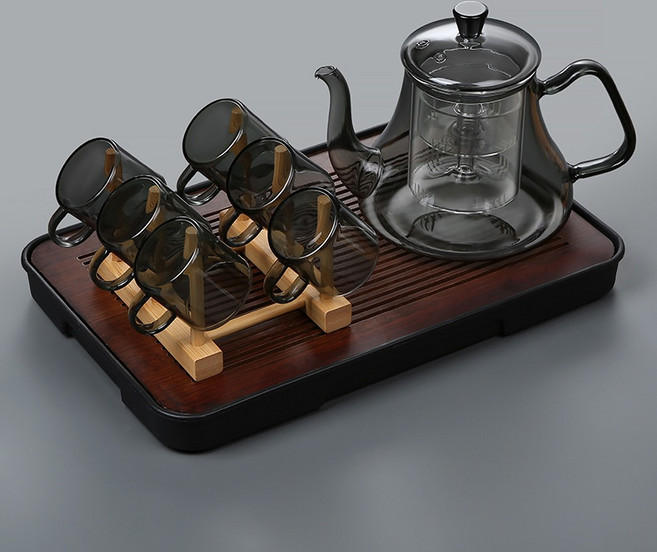 電陶爐煮茶器 玻璃茶壺 多功能電煮壺 養生壺 燒水壺, 【9件套】茶壺+小茶杯*6+茶盤+杯架,901mL(含)-1L(含)