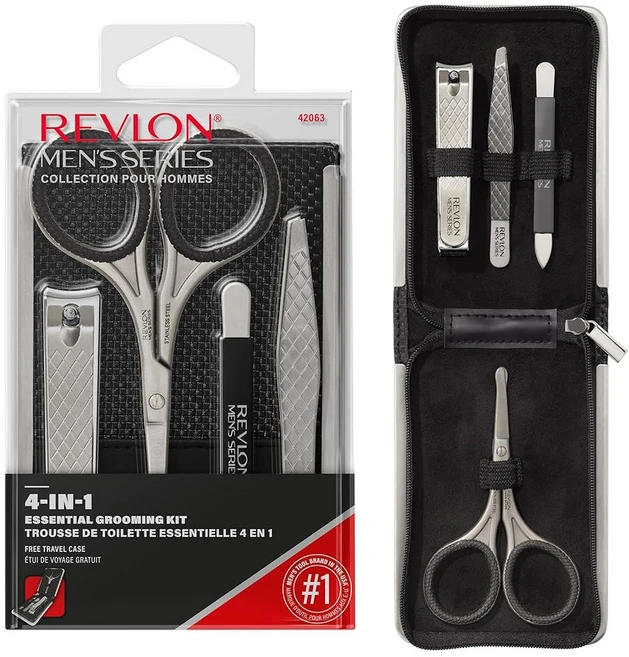 레브론 남성 그루밍 키트 5종 여행 필수품 세트 손톱깎이 가위 파일 핀셋 휴대용 케이스 스테인리스 스틸 1개 - 쿠팡